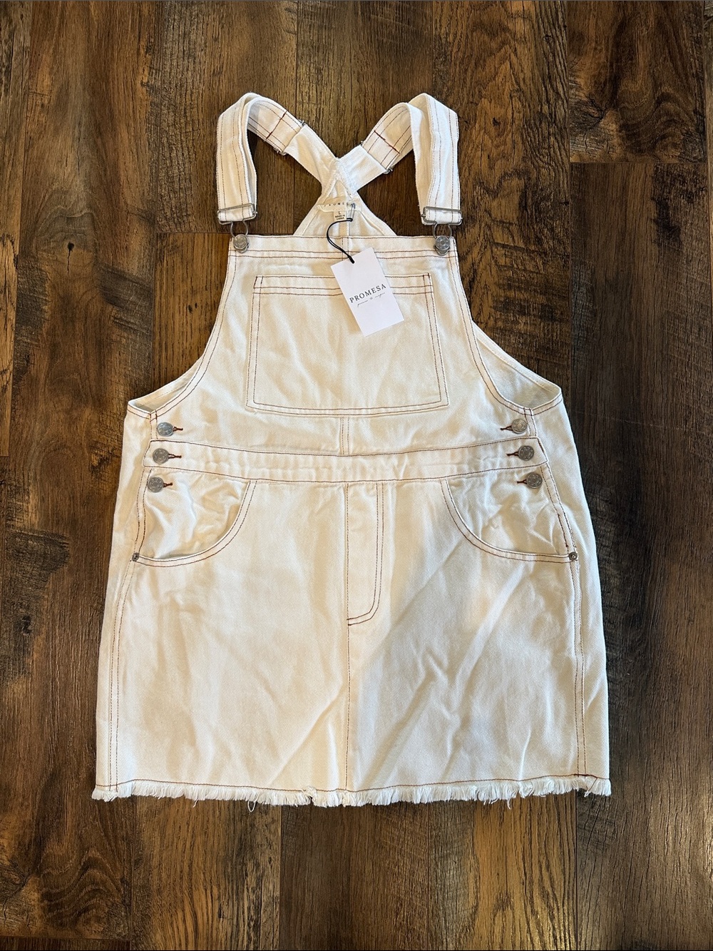 NWT! Promesa Ivory Denim Overall Mini Dress